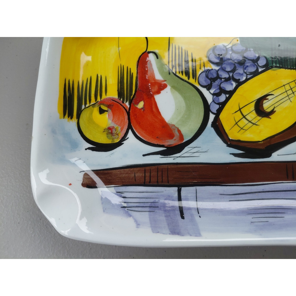 Vintage Italian Ceramic Tray Dish Hand Painted Fruit Music 70's MCM Signed Artsy - Picture 2 of 9